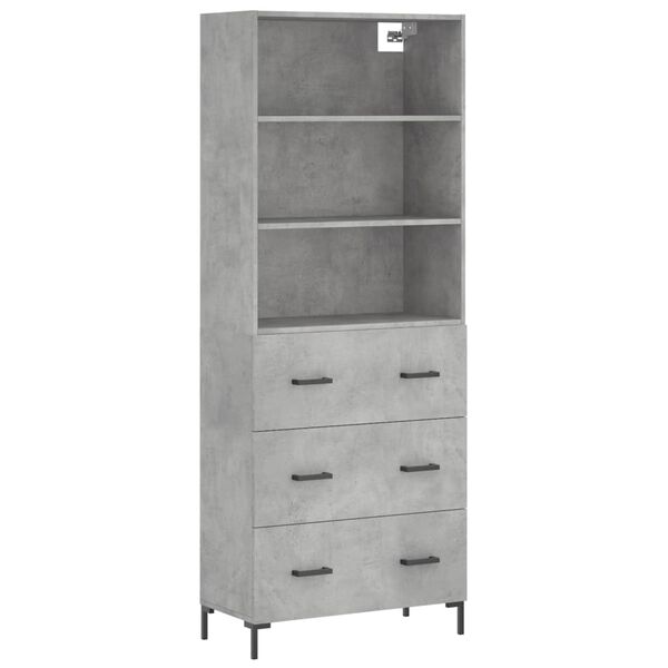 vidaXL Highboard betonggr&aring; 69,5x34x180 cm konstruert tre