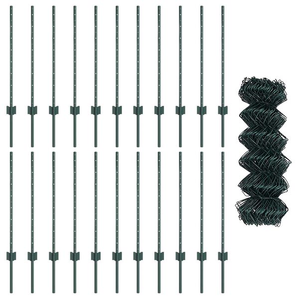 vidaXL Gjerde og St&oslash;tte gr&oslash;nn 0,8 x 25 m St&aring;l