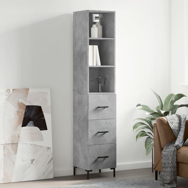 vidaXL Highboard betonggr&aring; 34,5x34x180 cm konstruert tre