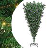 vidaXL Omvendt kunstig ferdigbelyst juletre med kule sett gr&oslash;nn 210 cm