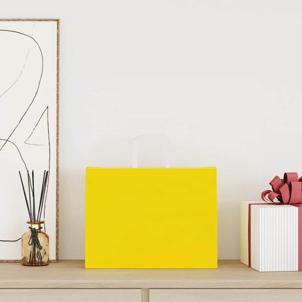 vidaXL Papirposer 250 stk med h&aring;ndtak gul 32x17x25 cm