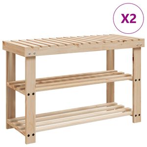 vidaXL Skostativ med benk 2-i-1 2 stk heltre