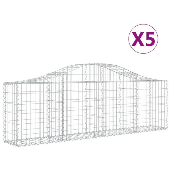 vidaXL Gabionkurver buede 5 stk 200x30x60/80 cm galvanisert jern