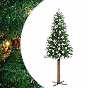 vidaXL Slim juletre med 300 LED gr&oslash;nn 180 cm PVC og Massivt Furu tre
