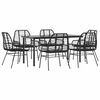 vidaXL Hagespisegruppe 7 deler svart polyrotting glass