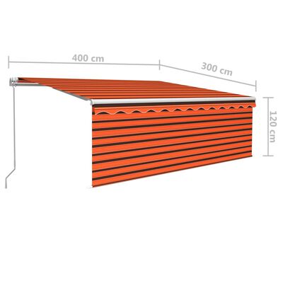 vidaXL Manuell uttrekkbar markise med rullegardin 4x3 m oransje brun