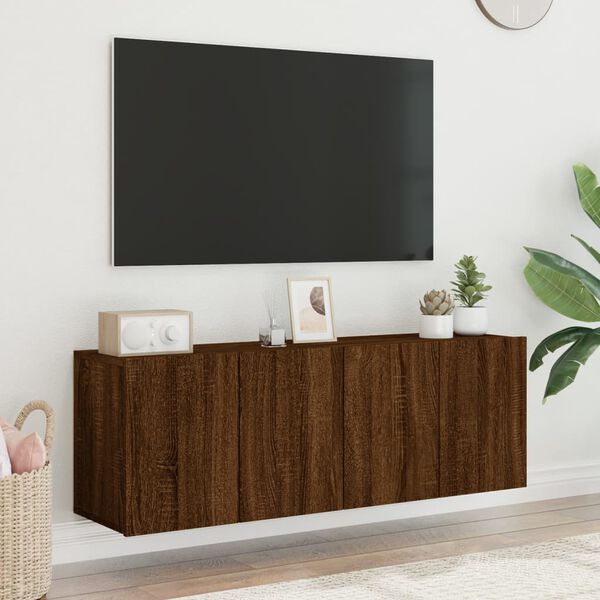 vidaXL Veggmonterte TV-benker 2 stk brun eik 60x30x41 cm