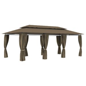 vidaXL Paviljong med gardiner 600x298x270 cm gr&aring;brun 180 g/m&sup2;