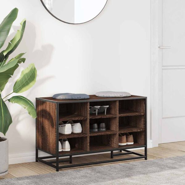 vidaXL Skobenk brun eik 84x40x53,5 cm konstruert tre og metall