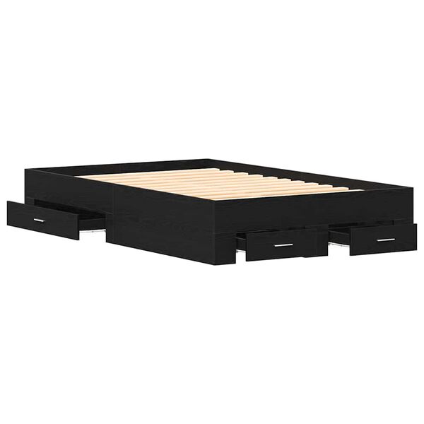 vidaXL Sengestamme med skuff Svart Eik 120 x 200 cm Konstruert tre