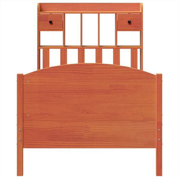 vidaXL Seng med bokhylle uten madrass voksbrun 75x190 cm heltre furu
