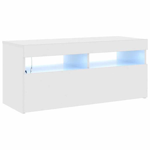 vidaXL TV-benk med LED-lys høyglans hvit 90x35x40 cm