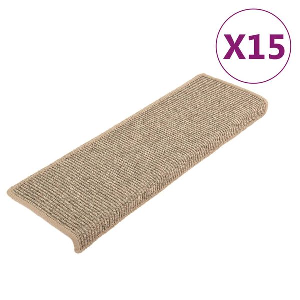 vidaXL Trappematter 15 stk 65x21x4 cm m&oslash;rk beige rektangul&aelig;r kant