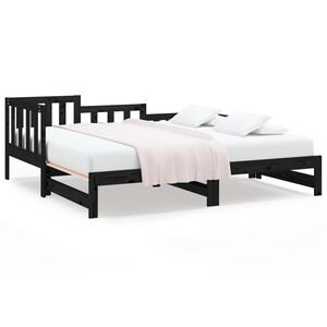 vidaXL Uttrekkbar dagseng svart 2x(80x200) cm heltre furu