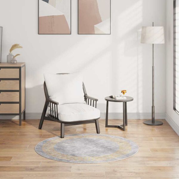 vidaXL Vaskbart teppe φ120 cm grå sklisikker