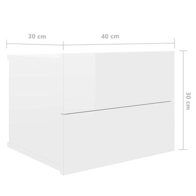 vidaXL Nattbord 2 stk høyglans hvit 40x30x30 cm sponplate