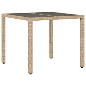 vidaXL Hagebord med glassplate beige 90x90x75 cm polyrotting