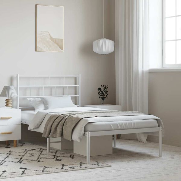 vidaXL Sengeramme i metall med hodegavl hvit 100x200 cm