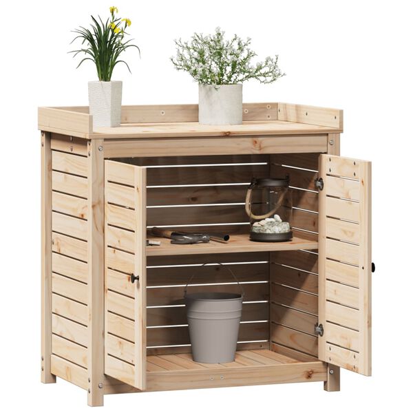 vidaXL Pottebord med hyller 82,5x50x86,5 cm heltre furu