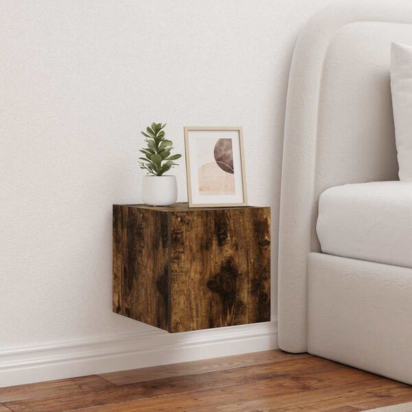 vidaXL Vegghengt TV-benk med LED r&oslash;kt eik 30,5x35x30 cm