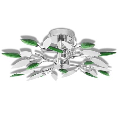 Taklampe med Hvit og Grønn Akryl Crystal Armer - 3 E14 Pærer