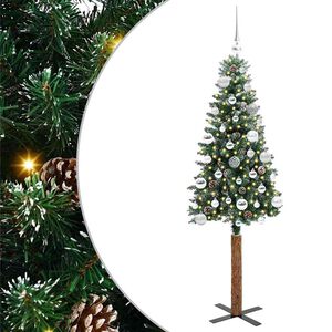 vidaXL Slim juletre med 150 LED gr&oslash;nn 150 cm PVC og Massivt Furu tre