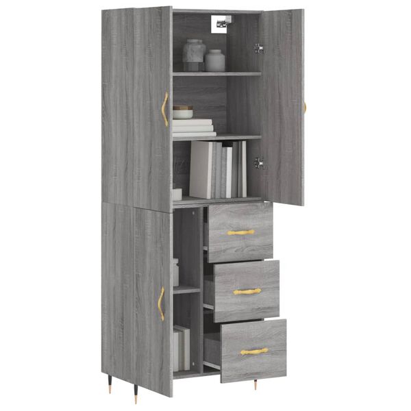 vidaXL Highboard gr&aring; sonoma 69,5x34x180 cm konstruert tre
