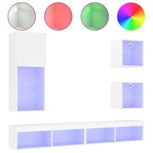 vidaXL Vegghengte TV-enheter med LED 5 deler hvit konstruert tre