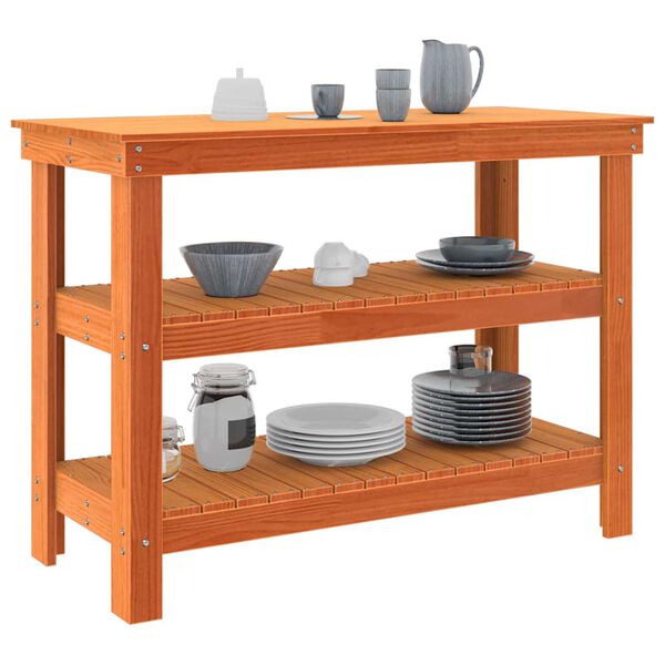 vidaXL Arbeidsbenk med hylle Voksbrun 110,5 x 50 x 80 cm Heltre furu