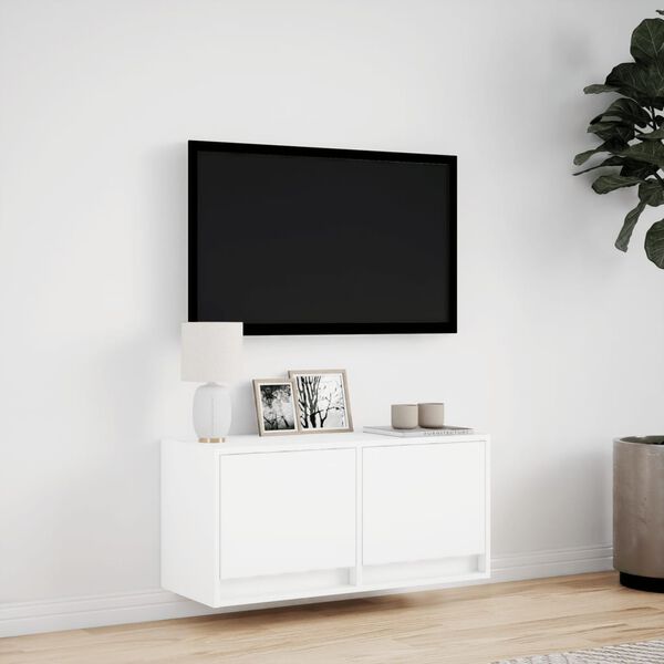vidaXL Vegghengt TV-benk med LED hvit 80x31x35 cm