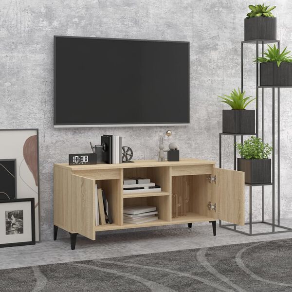 vidaXL TV-benk med metallben sonoma eik 103,5x35x50 cm