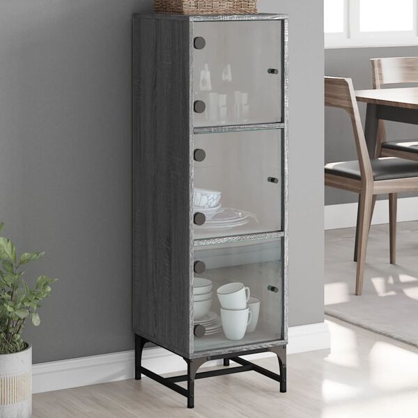 vidaXL Highboard med glassd&oslash;rer gr&aring; sonoma 35x37x120 cm
