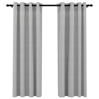 vidaXL Lystette gardiner med maljer og lin-design 2 stk grå 140x175 cm