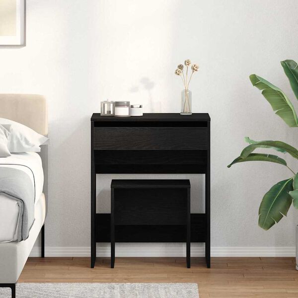 vidaXL Speilbord med skuff Svart eik 60 x 40 x 75 cm Konstruert tre