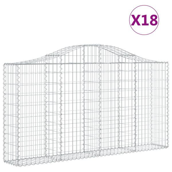 vidaXL Gabionkurver buede 18 stk 200x30x100/120 cm galvanisert jern