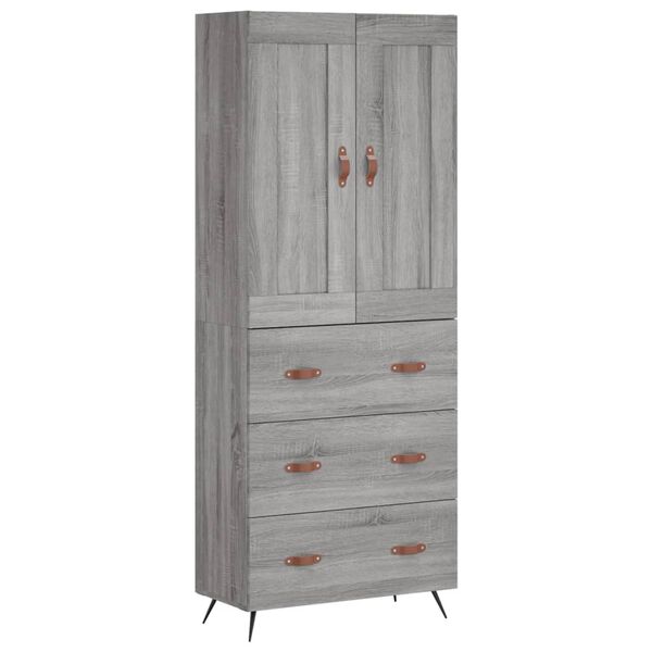 vidaXL Highboard grå sonoma 69,5x34x180 cm konstruert tre