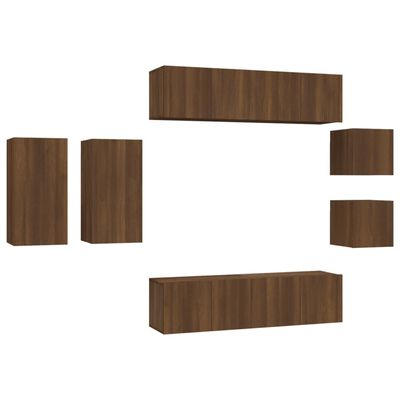 vidaXL TV-skapsett 8 deler brun eik konstruert tre