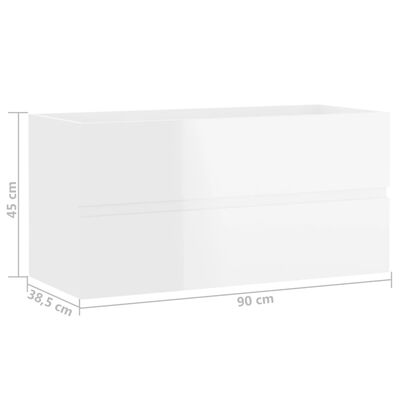 vidaXL Servantskap høyglans hvit 90x38,5x45 cm sponplate