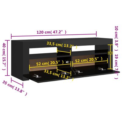 vidaXL TV-benk med LED-lys høyglans svart 120x35x40 cm
