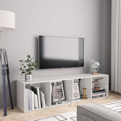 vidaXL Bokhylle/TV-benk høyglans hvit 143x30x36 cm
