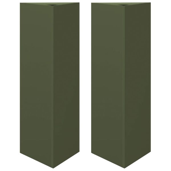 vidaXL Plantekasser 2 stk olivengr&oslash;nn trekantet 30x26x75 cm st&aring;l