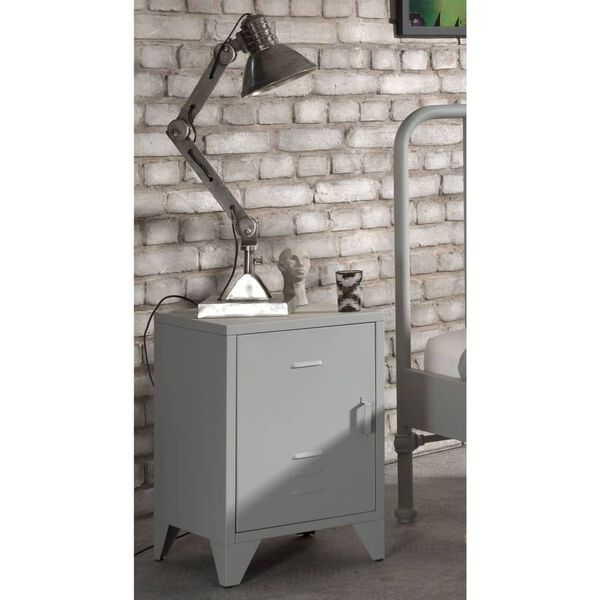 Vipack Nattbord Bronxx med d&oslash;r metall matt gr&aring;
