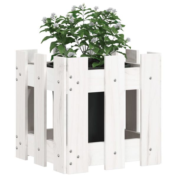 vidaXL Plantekasse med gjerdedesign hvit 30x30x30 cm heltre furu