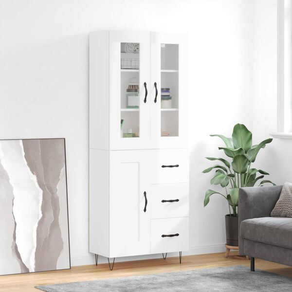 vidaXL Highboard h&oslash;yglans hvit 69,5x34x180 cm konstruert tre
