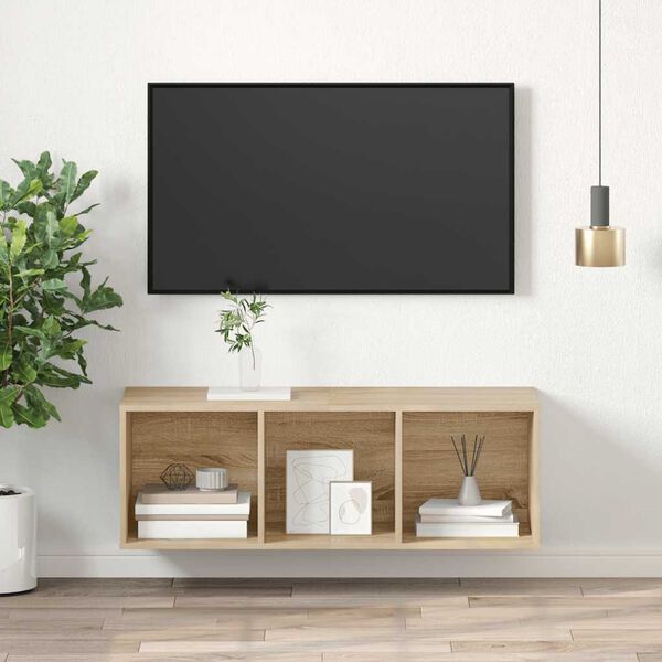 vidaXL Vegghengt TV-benk sonoma eik 37x37x107 cm konstruert tre