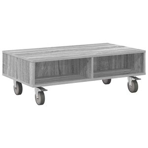 vidaXL Sidebord med hjul Gr&aring; Sonoma 90 x 50 x 30 cm Konstruert tre