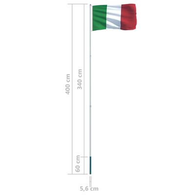 vidaXL Italiensk flagg og stang aluminium 4 m