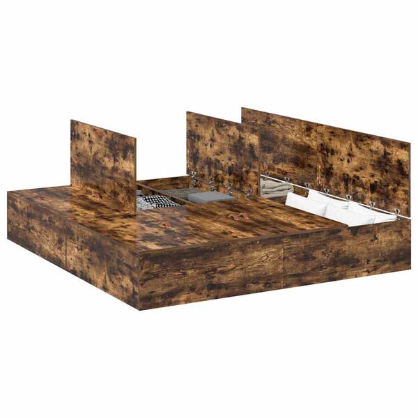 vidaXL Seng med lagring Røkt eik 200 x 200 cm Konstruert tre