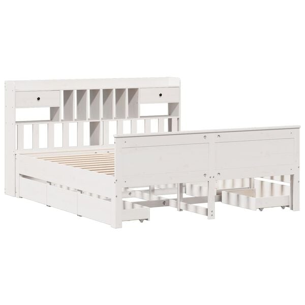 vidaXL Seng med bokhylle uten madrass hvit 180x200 cm heltre furu