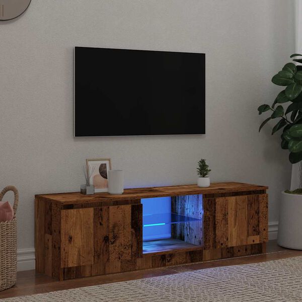 vidaXL TV-benk med LED-lys gammelt tre 140x40x36 cm konstruert tre